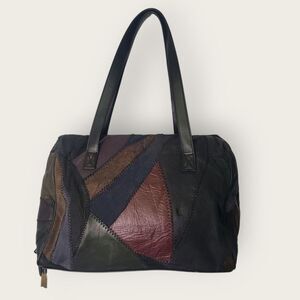 Vintage Patchwork Genuine Leather Shoulder Bag Multicolor Medium 9” x 13”